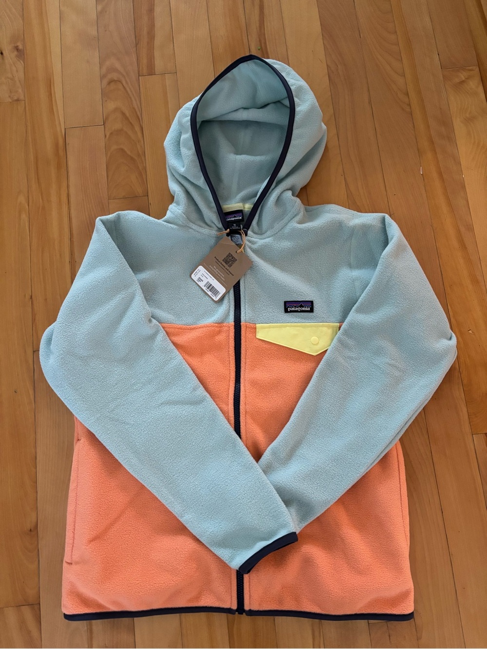 Patagonia Kids Micro-D Fleece Hoodie - Mint & Peach -NWT- Medium